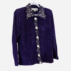Pre-owned Vintage Victoria Harbour Purple Velvet Shirt with Pearl Details